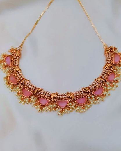 PINK PARUSHI TEMPLE JEWELLERY SET