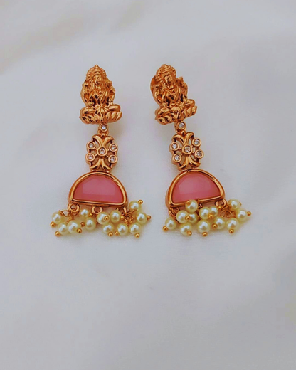 PINK PARUSHI TEMPLE JEWELLERY SET