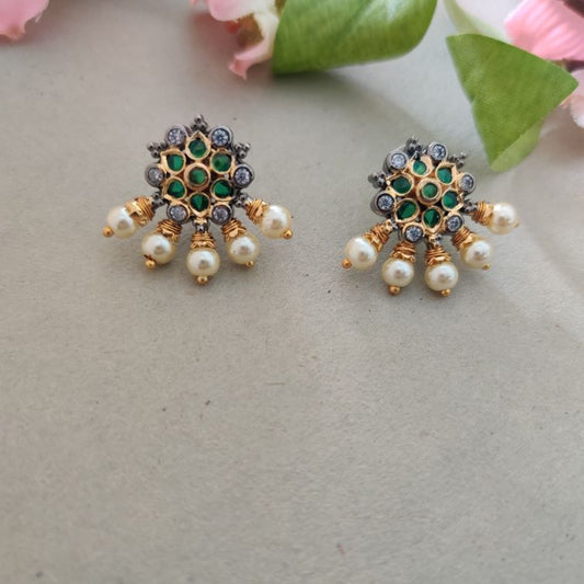 BLACK POLISH EMERALD AMALA TEMPLE STUD EARRINGS