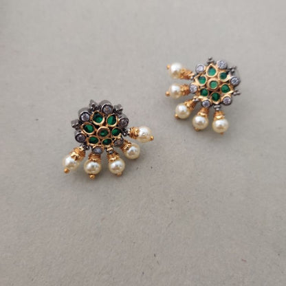 BLACK POLISH EMERALD AMALA TEMPLE STUD EARRINGS