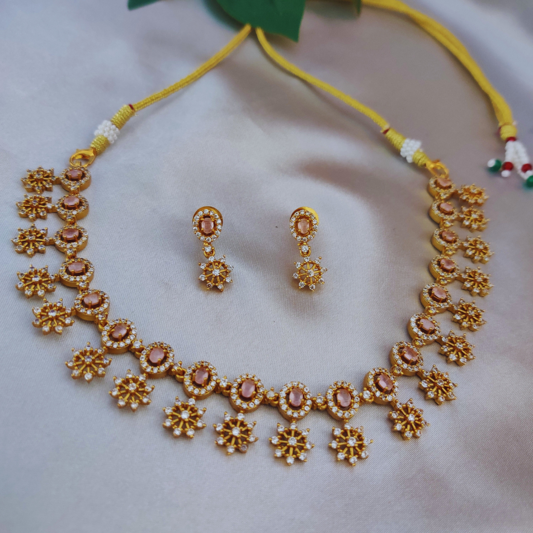 PINK AMISHA ZIRCONIA JEWELLERY SET