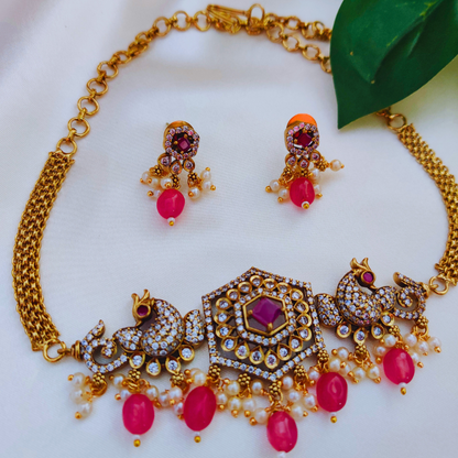 PINK PRIYALA ANTIQUE JEWELLERY SET