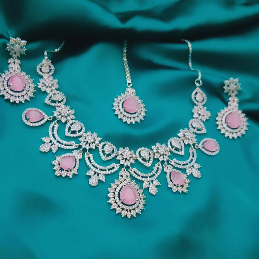 PINK CINDY ZIRCONIA JEWELLERY SET