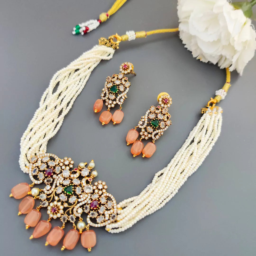 PEACH ESHANA PEARL JEWELLERY SET