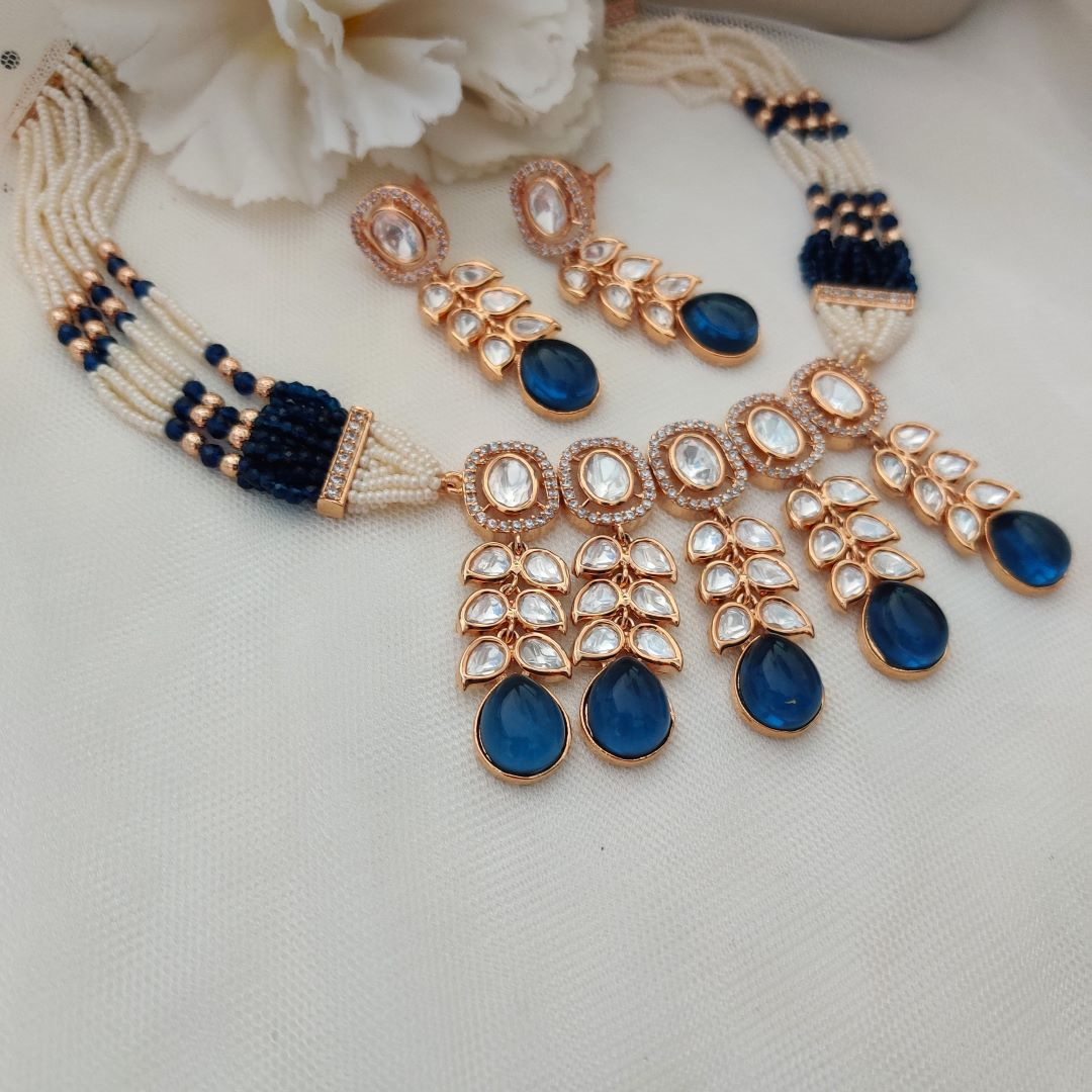 BLUE GIARA KUNDAN JEWELLERY SET