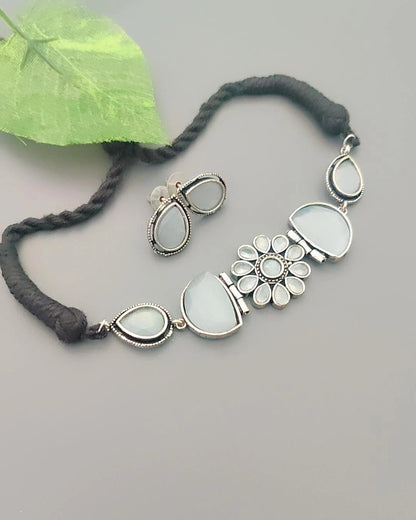 GREY KARYA SILVER PLATED JEWELLERY SET