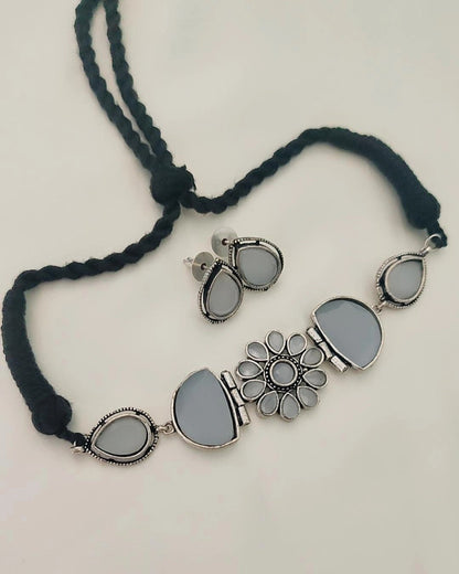 GREY KARYA SILVER PLATED JEWELLERY SET