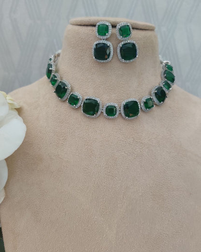 EMERALD AZARIN AMERICAN DIAMOND JEWELLERY SET