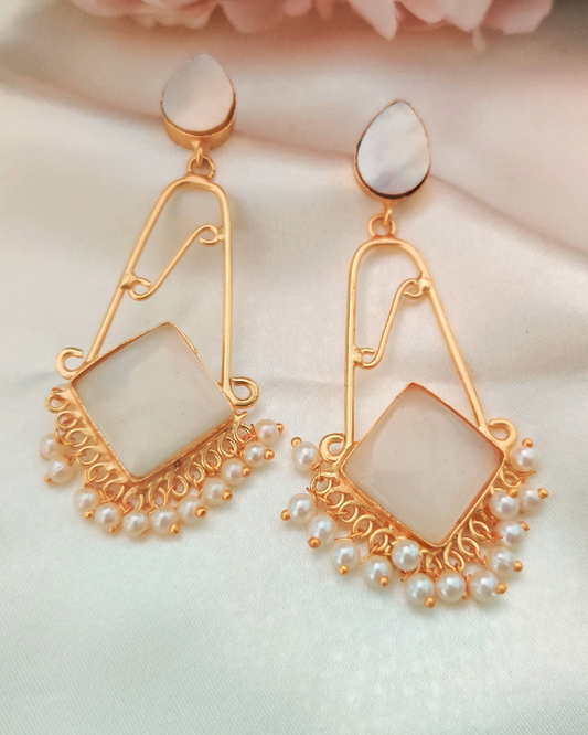 WHITE AJITHA STONE EARRINGS