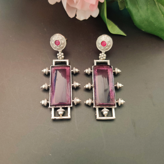 PURPLE TEMPA  SILVER PLATED EARRINGS