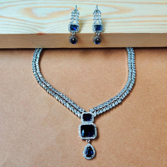 NAVY ANURA AMERICAN DIAMOND JEWELLERY SET