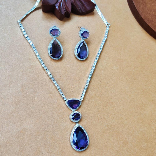 PURPLE BOLLY AMERICAN DIAMOND JEWELLERY SET