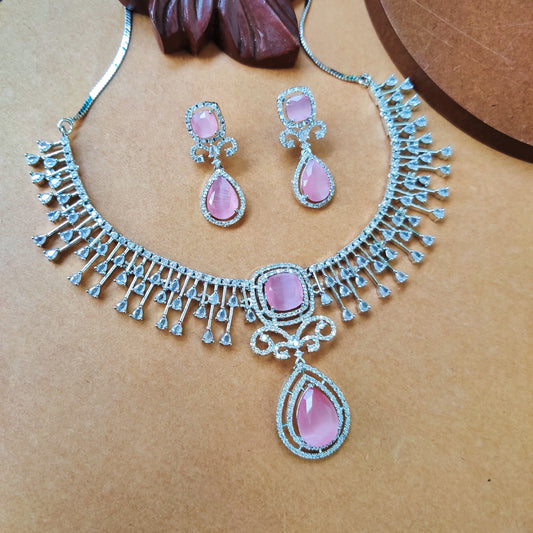 PINK NIHARIS AMERICAN DIAMOND JEWELLERY SET