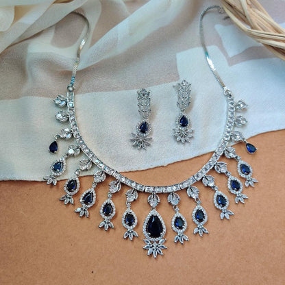 NAVY MILA AMERICAN DIAMOND JEWELLERY SET