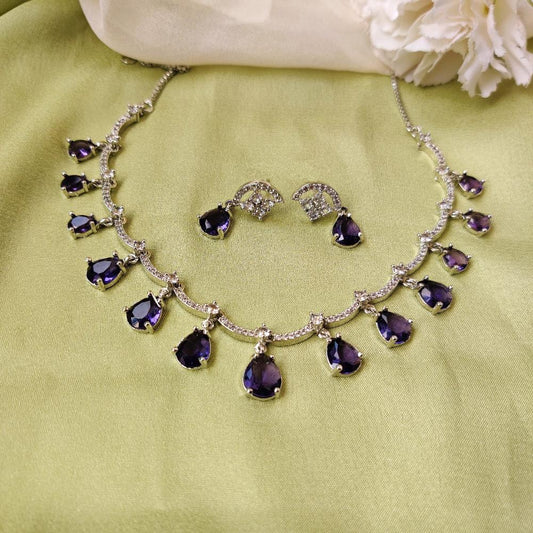 PURPLE AYLA AMERICAN DIAMOND JEWELLERY SET