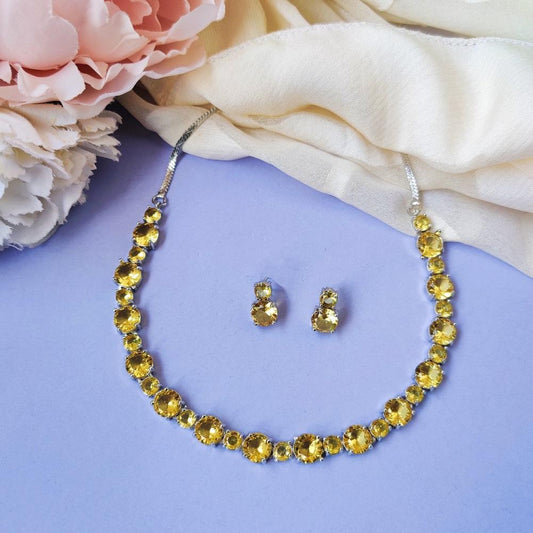 YELLOW LILA AMERICAN DIAMOND JEWELLERY SET