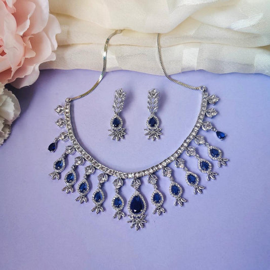 NAVY MILA AMERICAN DIAMOND JEWELLERY SET