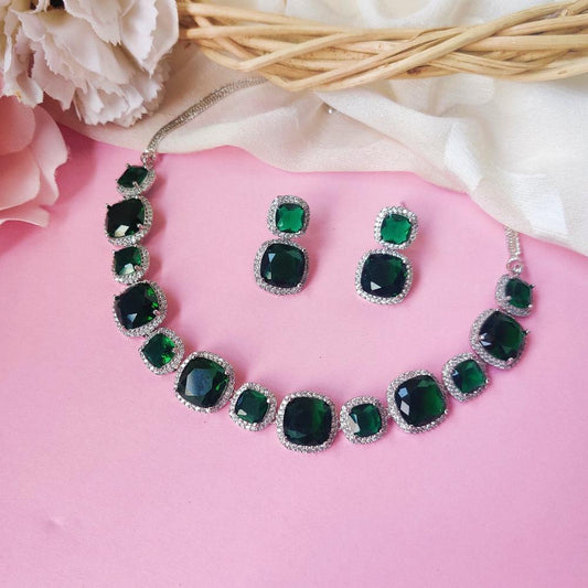 EMERALD AZARIN AMERICAN DIAMOND JEWELLERY SET