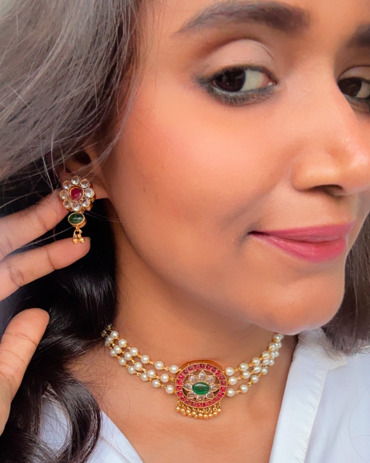 MULTICOLOR KUYIL PEARL JEWELLERY SET