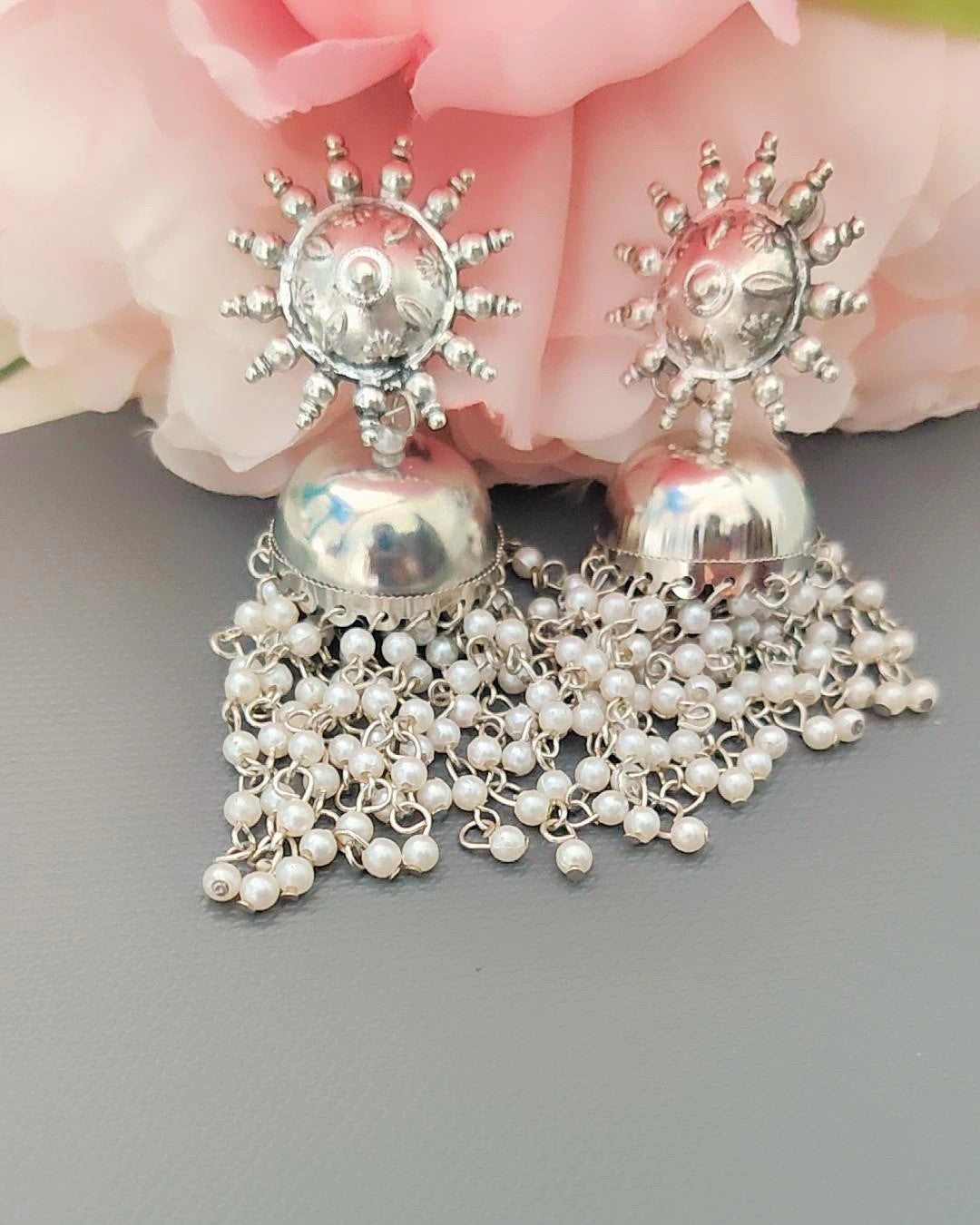 NINARIKA SILVER PLATED JHUMKA EARRINGS