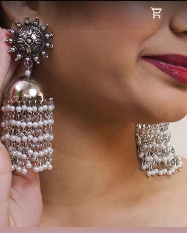 NINARIKA SILVER PLATED JHUMKA EARRINGS