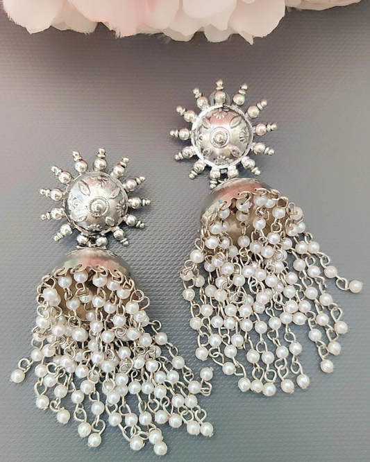 NINARIKA SILVER PLATED JHUMKA EARRINGS