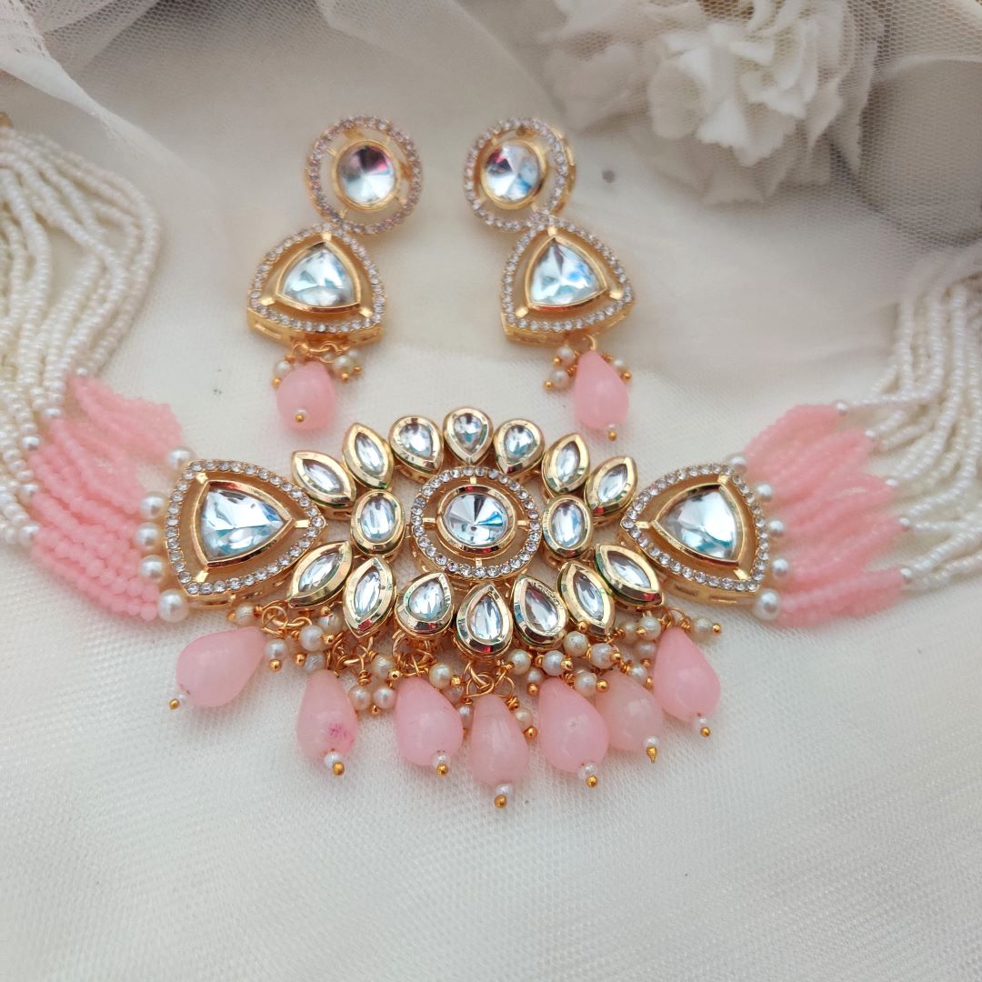 PINK NIRAJA KUNDAN JEWELLERY SET