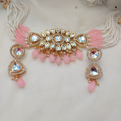 PINK NIRAJA KUNDAN JEWELLERY SET