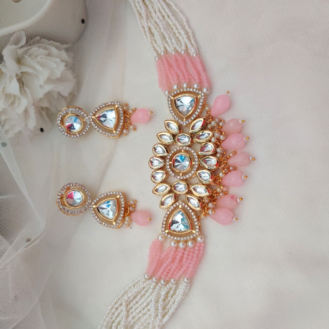 PINK NIRAJA KUNDAN JEWELLERY SET