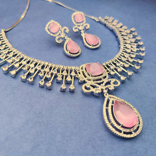 PINK NIHARIS AMERICAN DIAMOND JEWELLERY SET