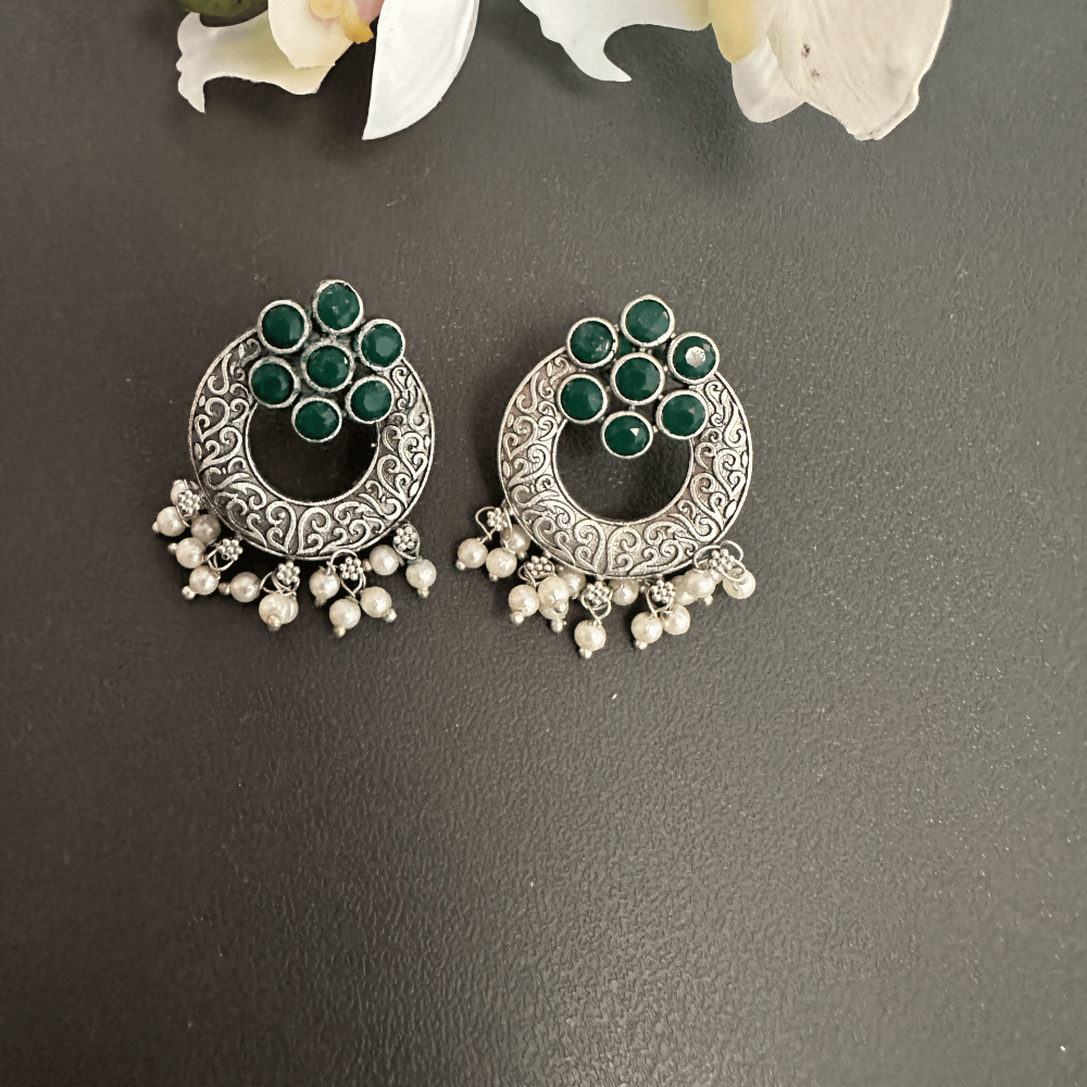 Green Silver Plated earrings