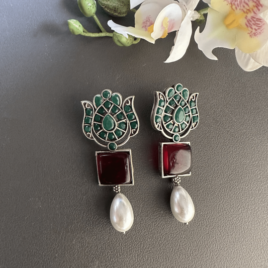 Green Silver Plated earrings