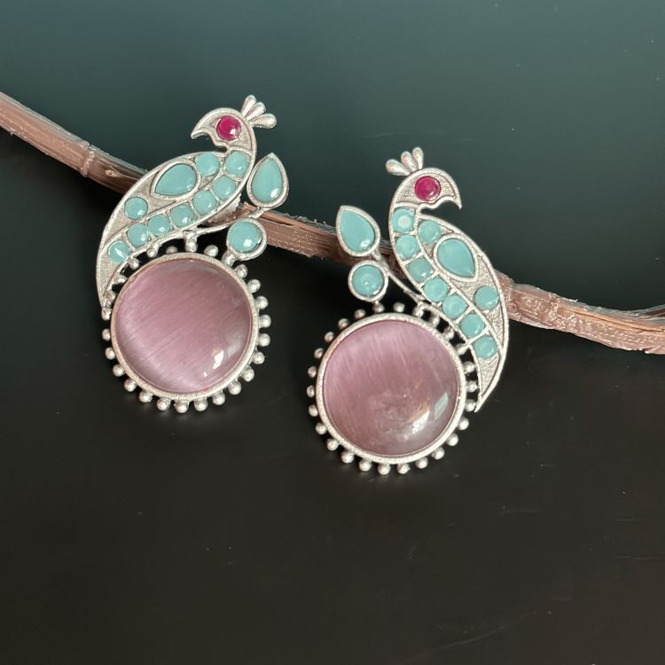 Pink Silver Plated Earrings