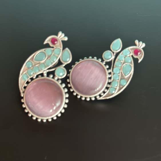 Pink Silver Plated Earrings