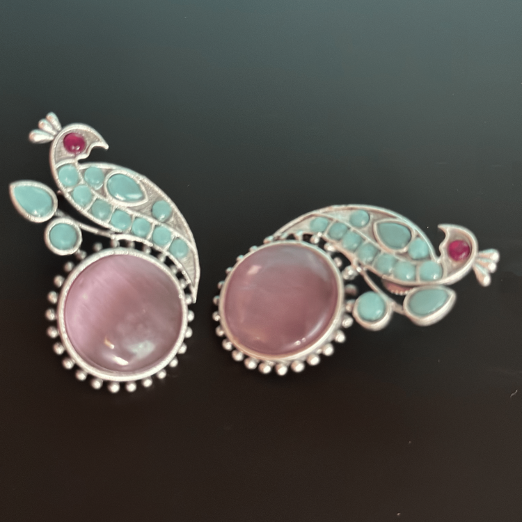 Pink Silver Plated Earrings