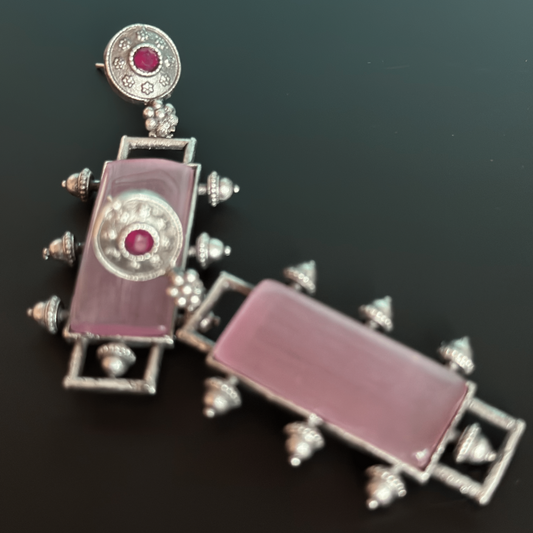 Pink Silver Plated Earrings