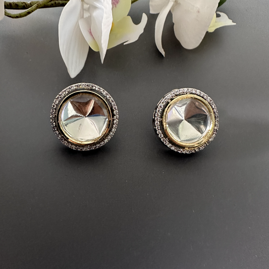 ROUND POLKI STUD EARRINGS