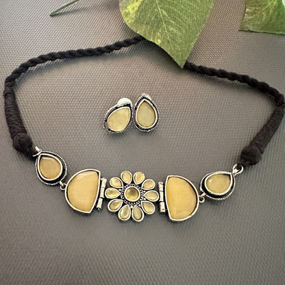 YELLOW KARYA SILVER PLATED JEWELLERY SET