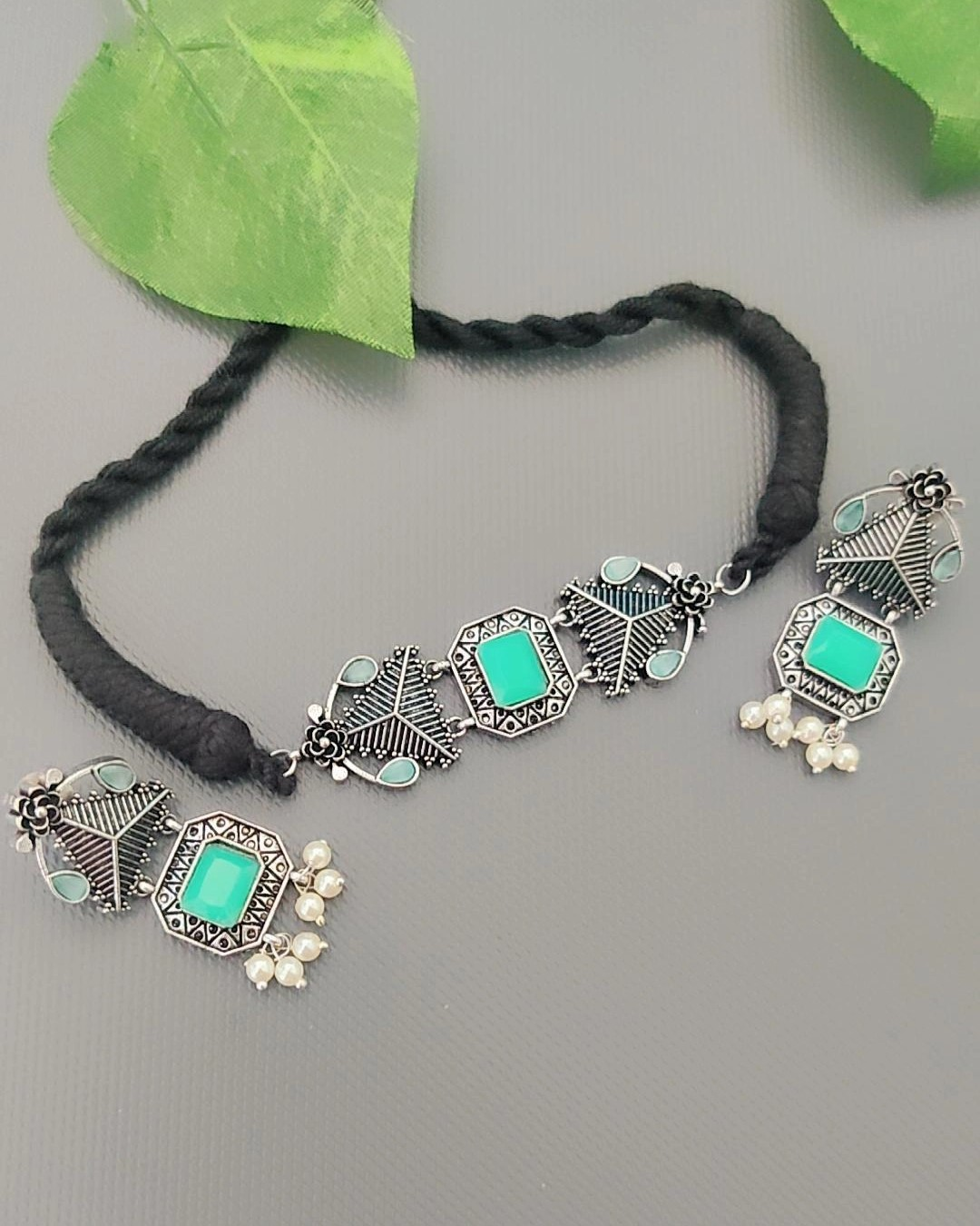 TURQUOISE MRITSA SILVER PLATED JEWELLERY SET