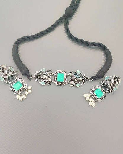 TURQUOISE MRITSA SILVER PLATED JEWELLERY SET