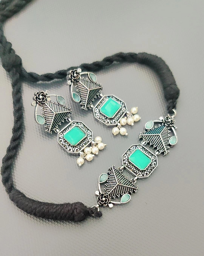 TURQUOISE MRITSA SILVER PLATED JEWELLERY SET