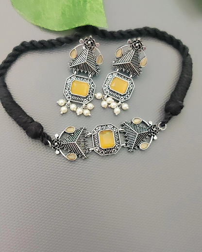 YELLOW MRITSA SILVER PLATED JEWELLERY SET