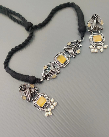 YELLOW MRITSA SILVER PLATED JEWELLERY SET