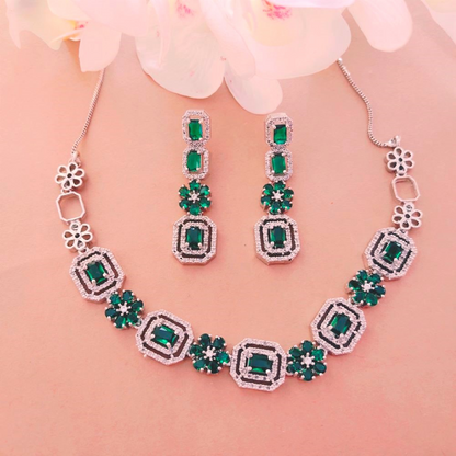 EMERALD AAROHI AMERICAN DIAMOND JEWELLERY SET