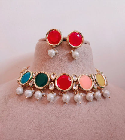 MULTICOLOR AGRIMA KUNDAN JEWELLERY SET