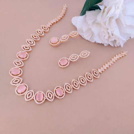 PINK KAKOLI ZIRCONIA JEWELLERY SET