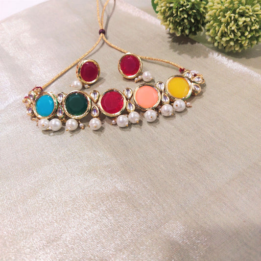 MULTICOLOR AGRIMA KUNDAN JEWELLERY SET